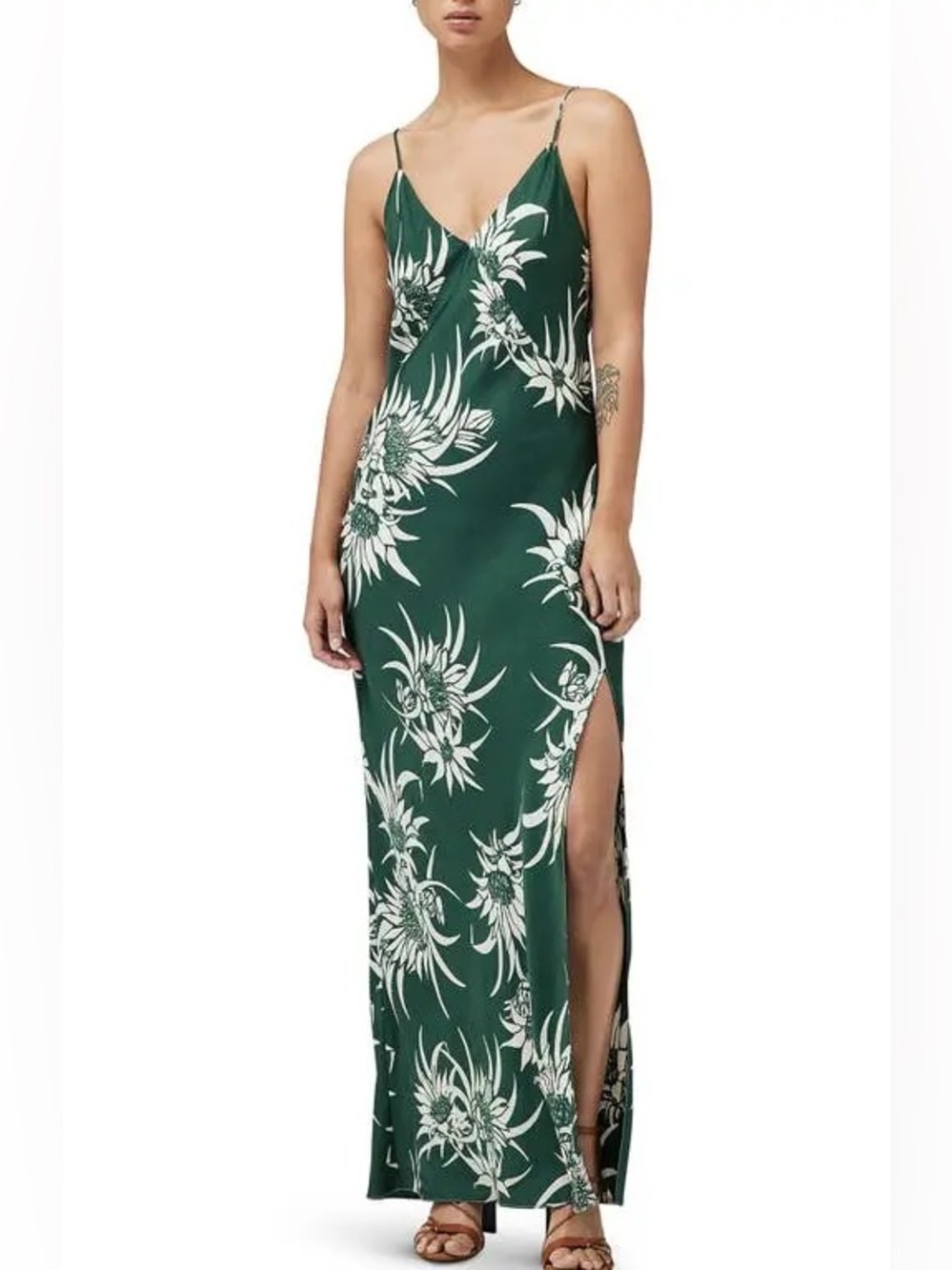 Rag & Bone green floral Larissa silk slip maxi dress